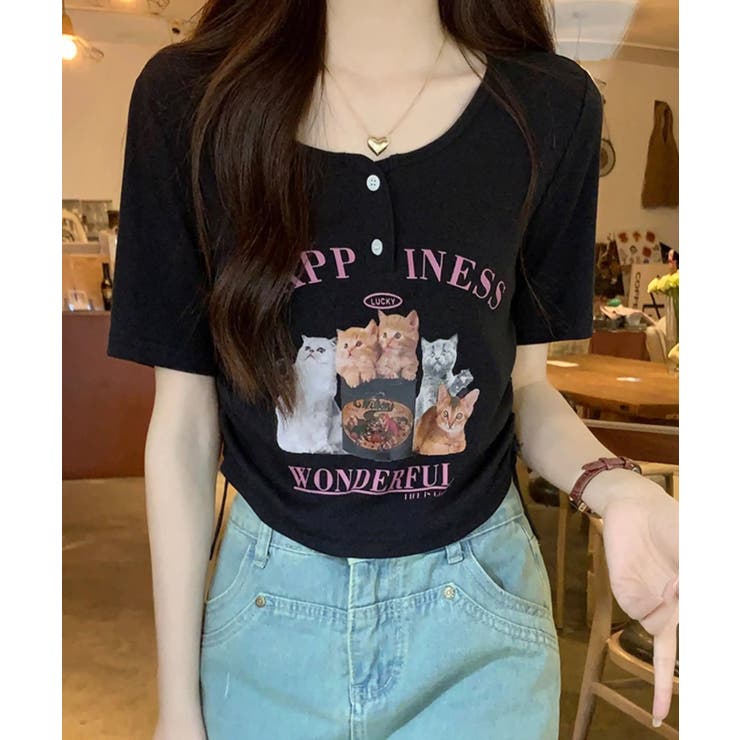 冬新作 猫プリント サイドシャーリング | ShopNikoNiko | 詳細画像4 