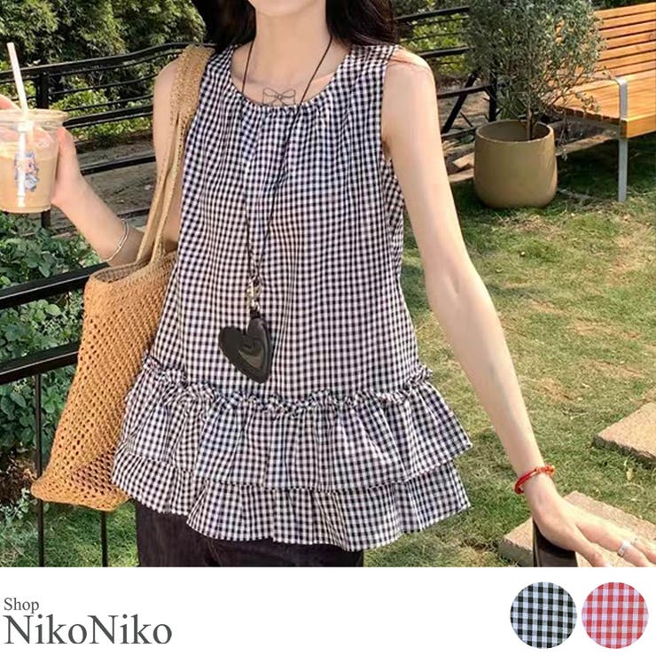 冬新作 ギンガムチェック ティアードフリル | ShopNikoNiko | 詳細画像1 
