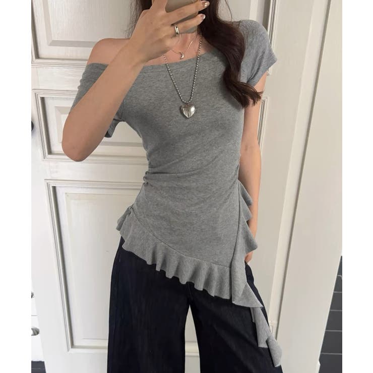 グレー | 冬新作 ワンショルダー アシメフリル | ShopNikoNiko