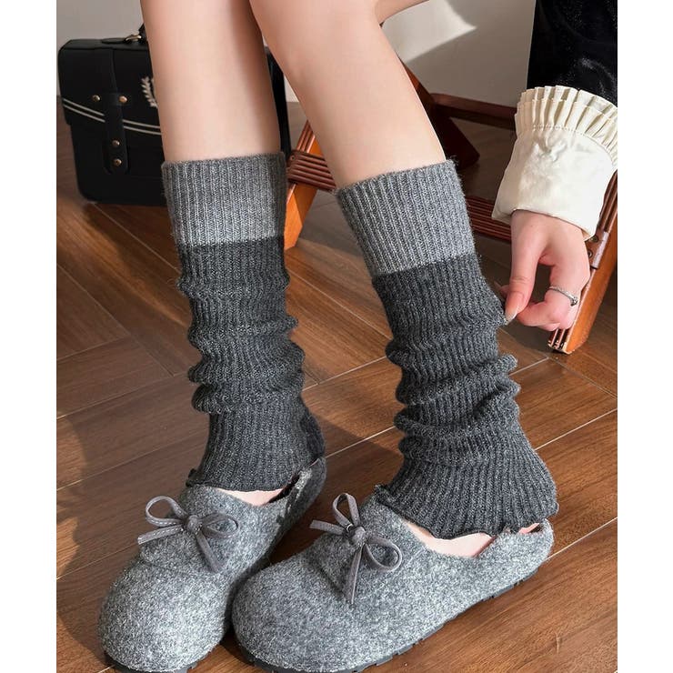 ダークグレー | 冬新作 配色カラー リブニット | ShopNikoNiko