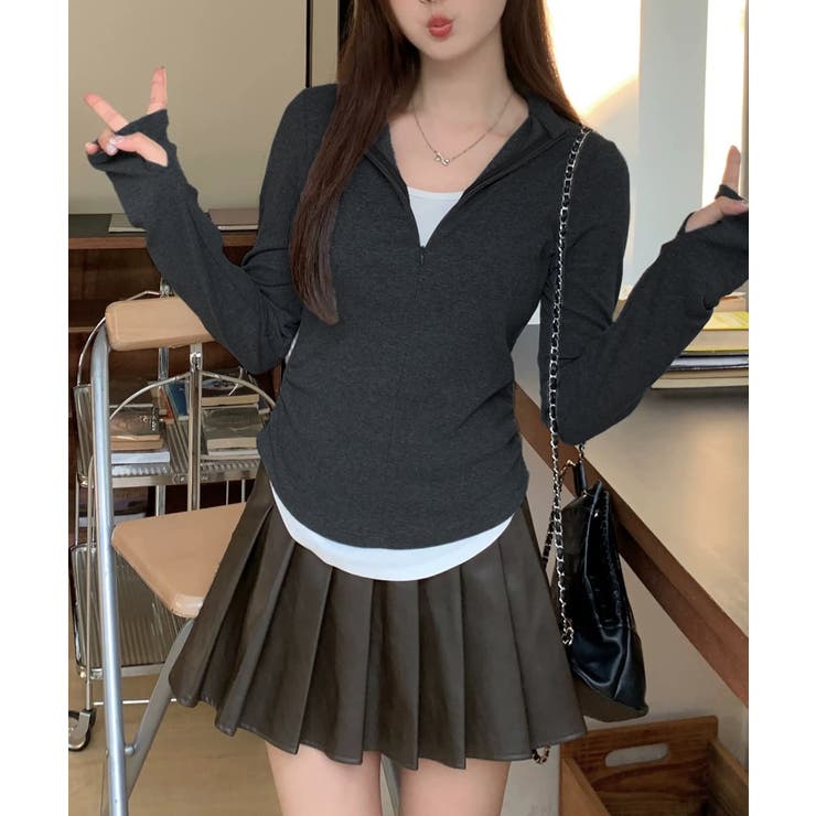 グレー | 春新作 レイヤード風 フィンガーホール付き | ShopNikoNiko