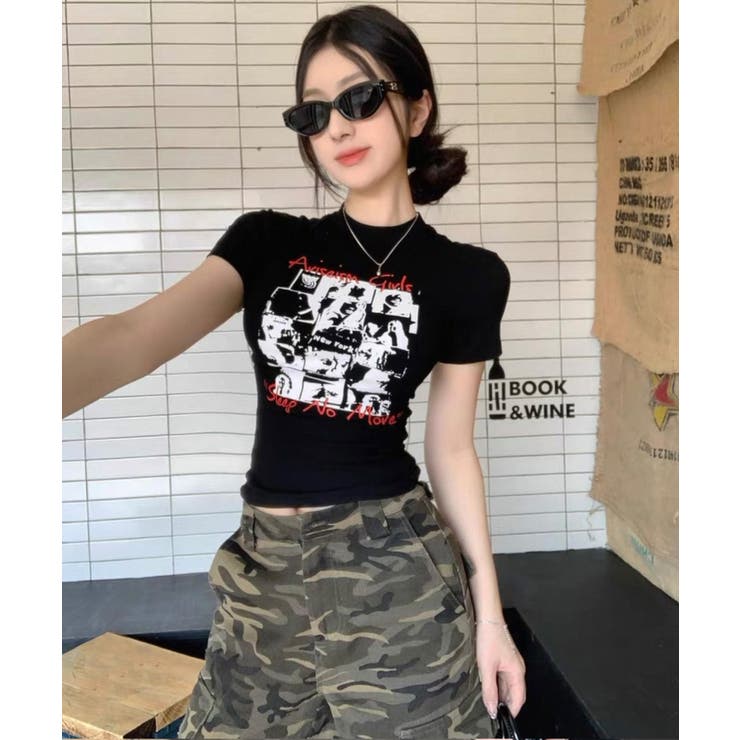 夏新作 モノクログラフィックデザイン スリムTシャツ | ShopNikoNiko | 詳細画像7 