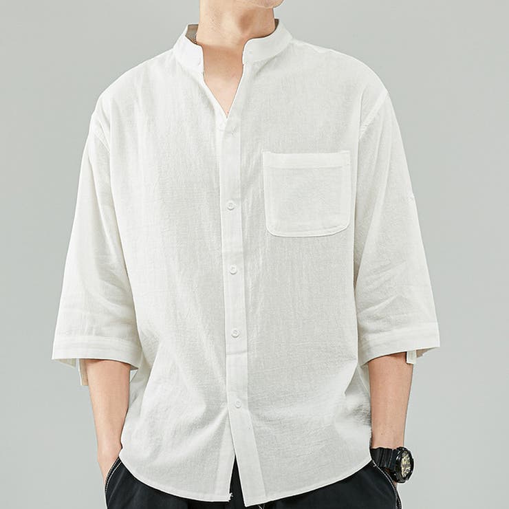 ホワイト | シャツ メンズ 7分袖シャツ | shoppinggo