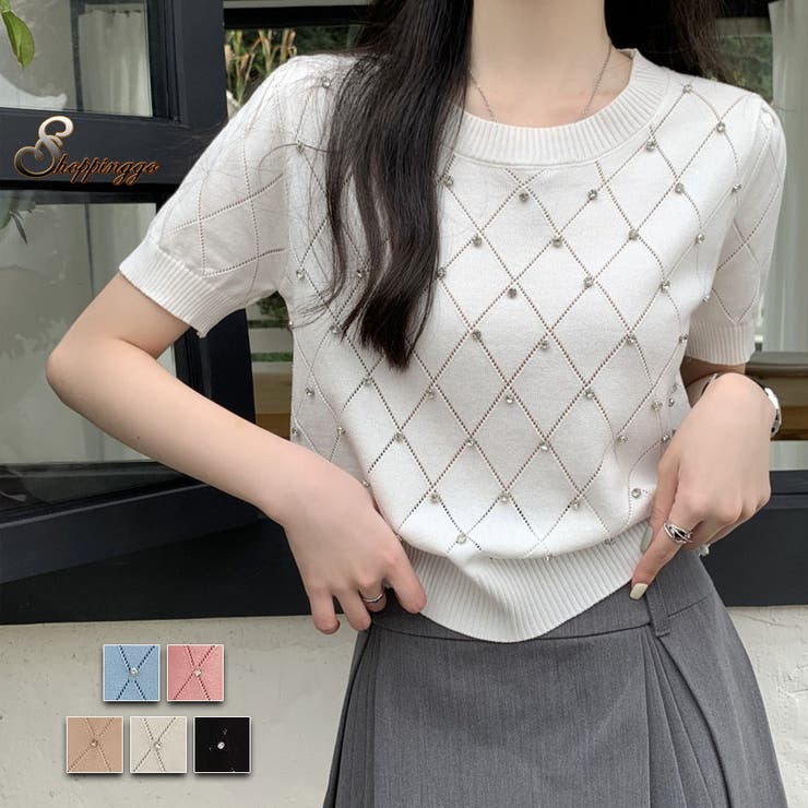 ラインストーン付 ニット メッシュ | shoppinggo | 詳細画像1 