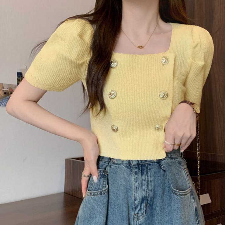 イエロー | ニット レディース 半袖 | shoppinggo