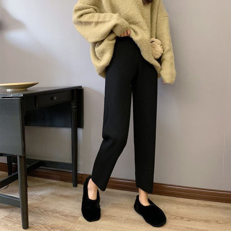 ブラック | ニットパンツ 低身長さん向け 股上深め | shoppinggo