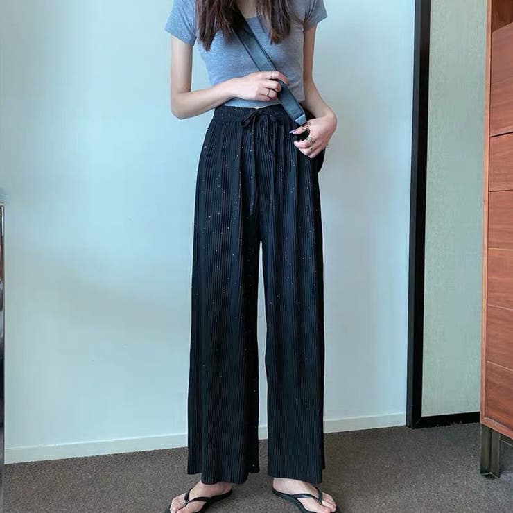 ブラック | 夏服 ワイドパンツ サマーパンツ | shoppinggo