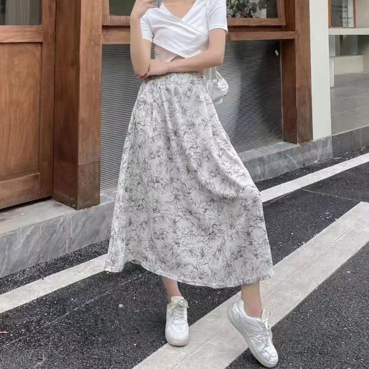 ロングスカート 花柄 水墨柄[品番：JRKW0004788]｜shoppinggo
