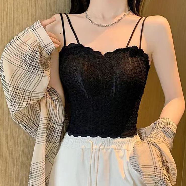 ブラック | レースキャミソール ブラトップ ショート丈 | shoppinggo