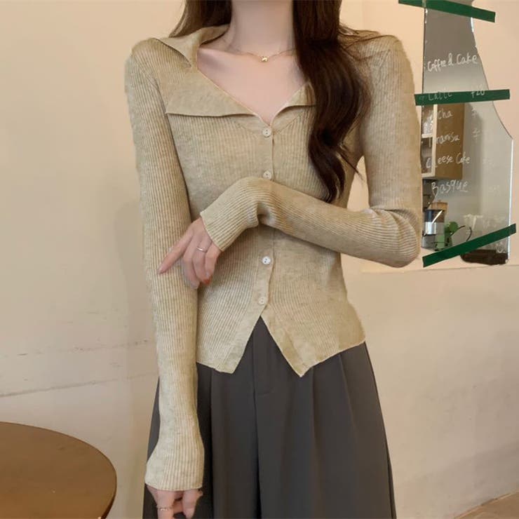 カーキ | ニットトップス セーター Vネック | shoppinggo