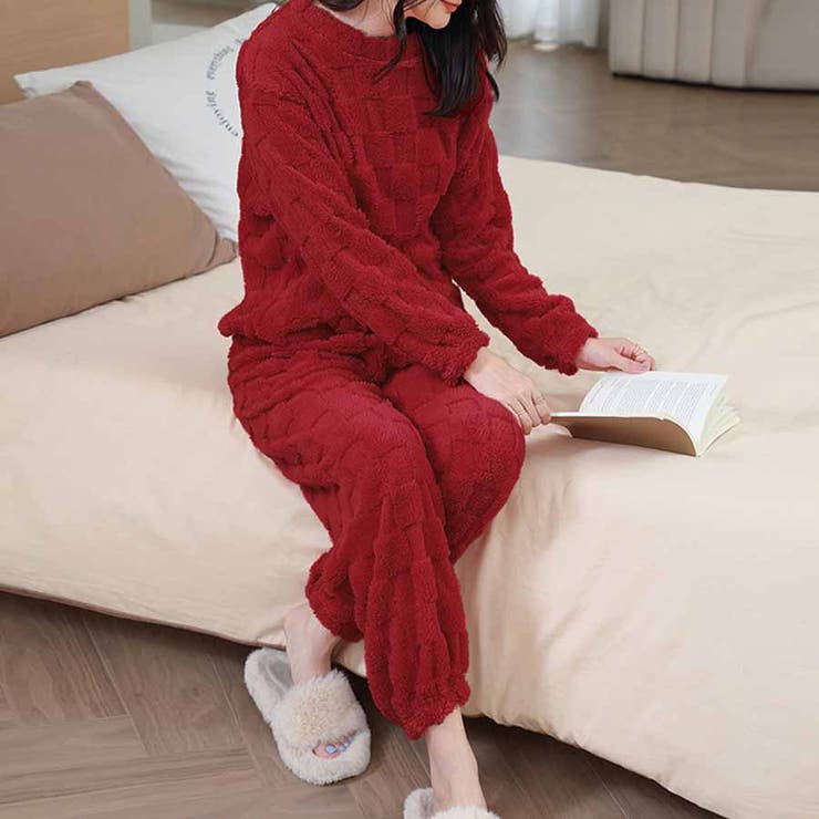 ワインレッド | 部屋着パジャマ ルームウェアレディース もこもこ | shoppinggo