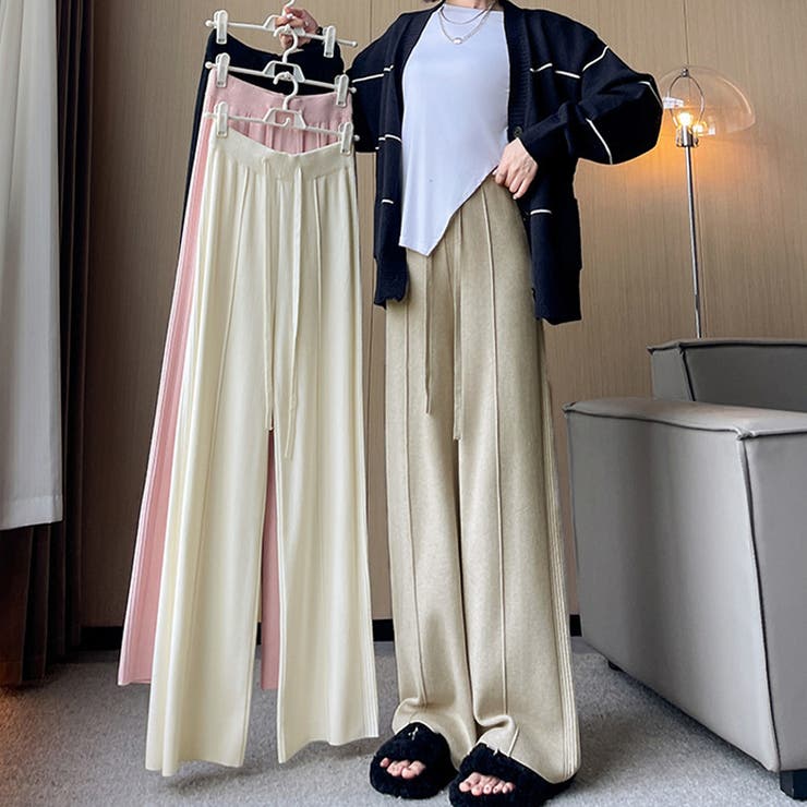 ニットパンツ リブニット ワイドパンツ | shoppinggo | 詳細画像4 