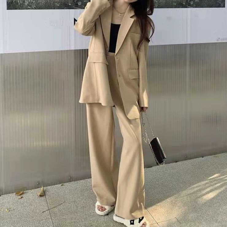 キャメル | ジャケット＆ワイドパンツ 2点セット スーツ | shoppinggo