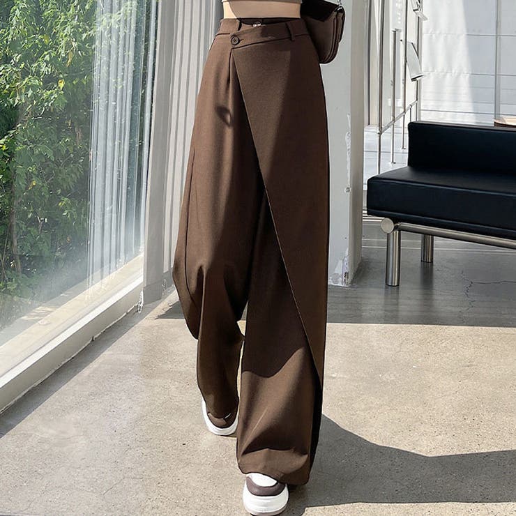 ブラウン | ワイドパンツ タック入り ロング丈 | shoppinggo