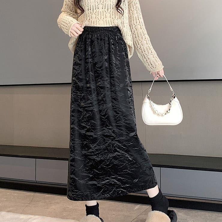 ブラック | ロングスカート ハイウエストマキシ丈 Aラインスカート | shoppinggo