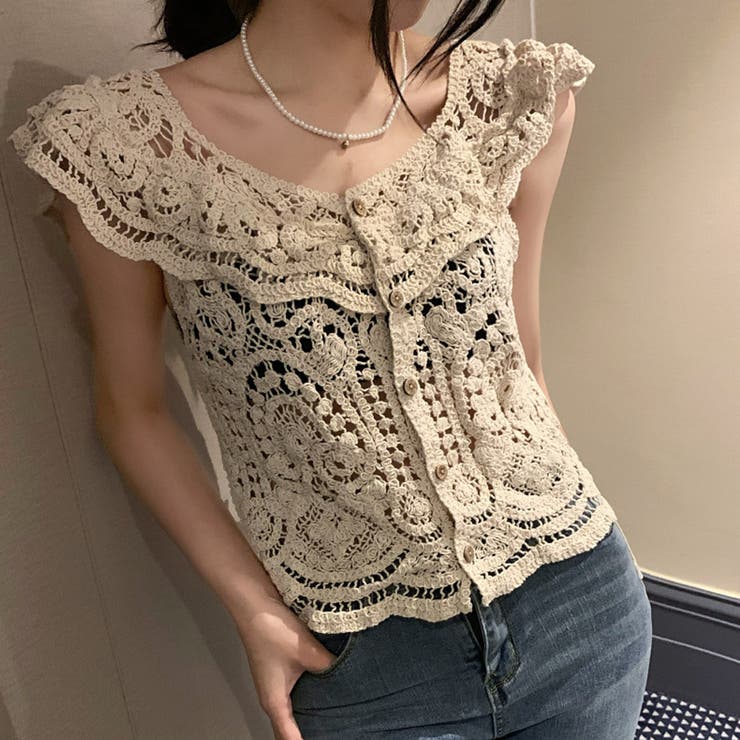 セール】透かし編みニット ロング メッシュカーディガン