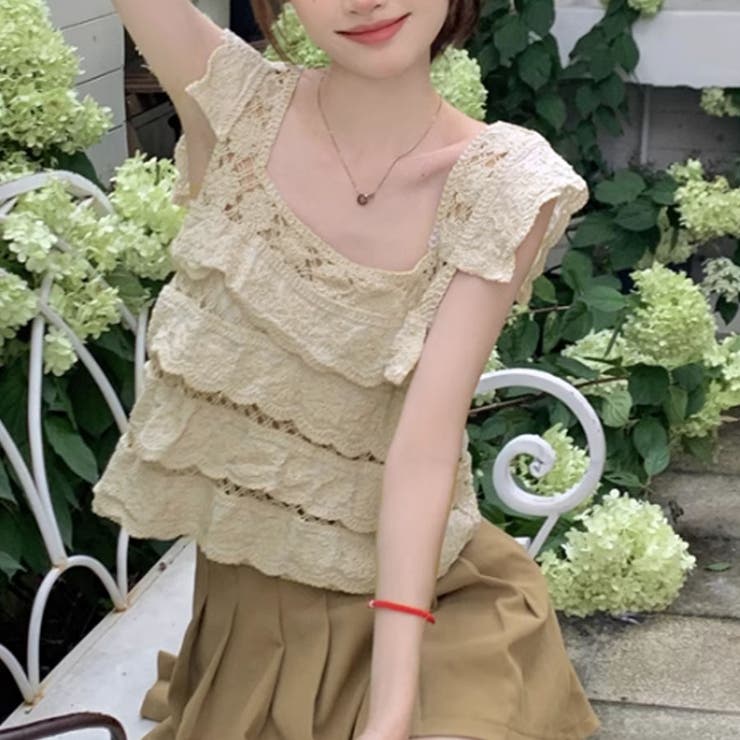 透かし編みメッシュニット スクエアネック サマーニット | shoppinggo | 詳細画像5 