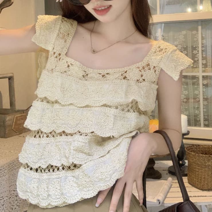 透かし編みメッシュニット スクエアネック サマーニット | shoppinggo | 詳細画像7 