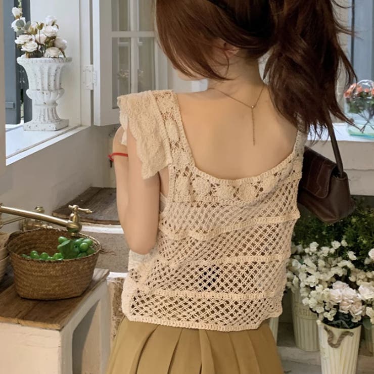 透かし編みメッシュニット スクエアネック サマーニット | shoppinggo | 詳細画像9 