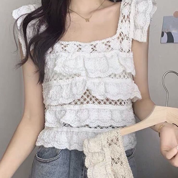 透かし編みメッシュニット スクエアネック サマーニット | shoppinggo | 詳細画像10 