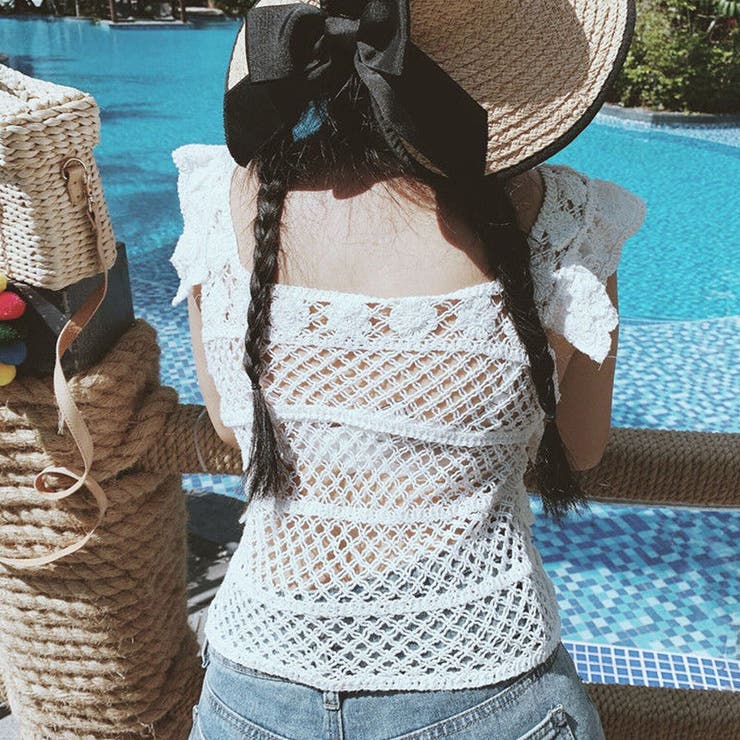 透かし編みメッシュニット スクエアネック サマーニット | shoppinggo | 詳細画像13 