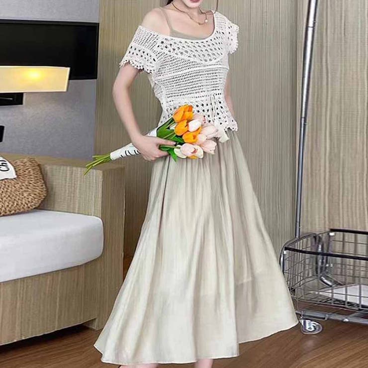 透かし編みメッシュニット フレンチ袖 ノースリーブトップス | shoppinggo | 詳細画像16 