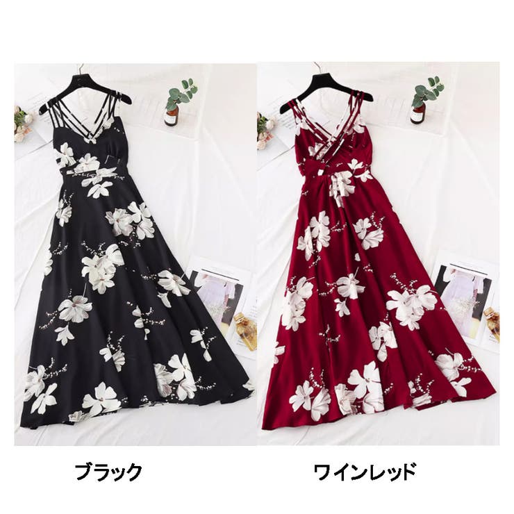 キャミワンピース 花柄 バックオープン[品番:JRKW0005037 キャミワンピース 花柄 バックオープン[品番:JRKW0005037