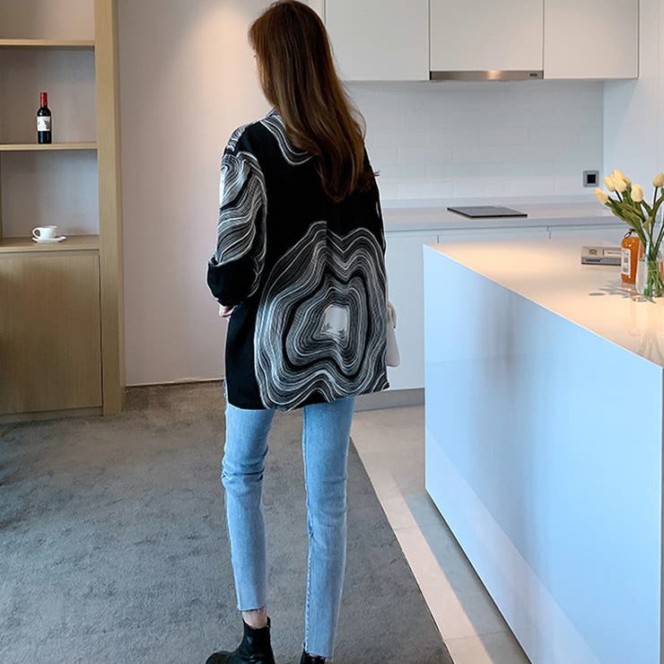 幾何学柄長袖シャツ 渦巻き 波柄プリントシャツブラウス | shoppinggo | 詳細画像13 