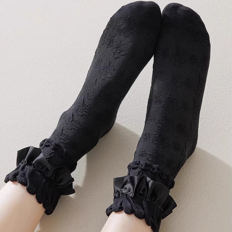 ブラック | 靴下 花柄 フリル付き | shoppinggo
