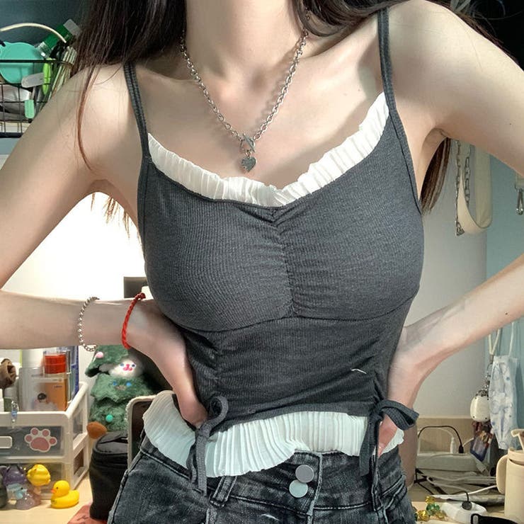 グレー | キャミソール カップ付 キャミタンクトップ | shoppinggo