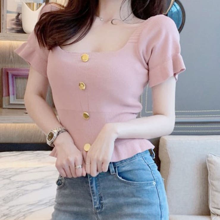 夏新作 サマーニットトップス スクエアネックTシャツ | shoppinggo | 詳細画像10 