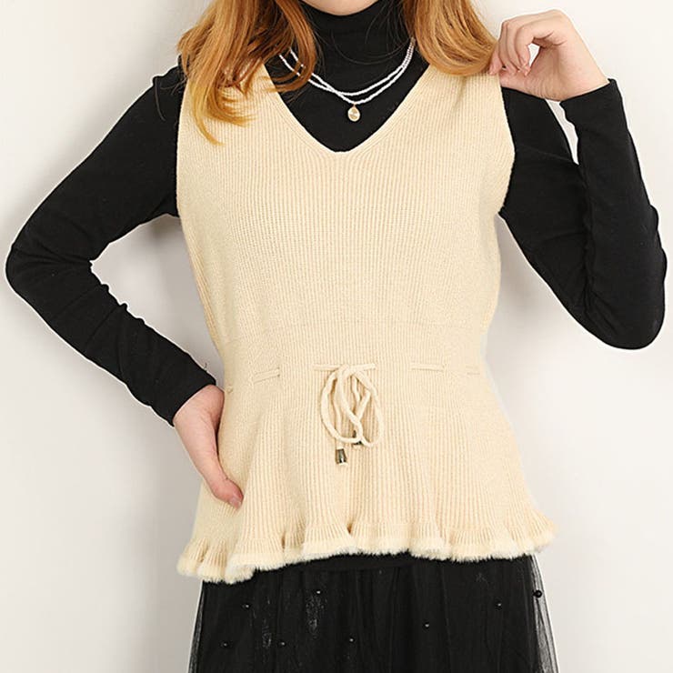 ベージュ | ニットベスト Vネック トップス | shoppinggo