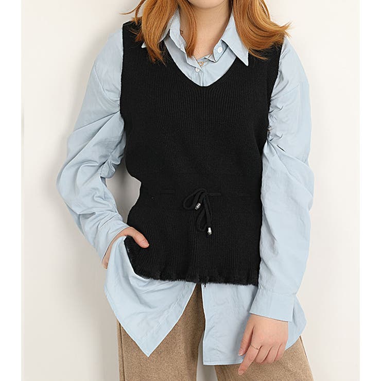 ブラック | ニットベスト Vネック トップス | shoppinggo