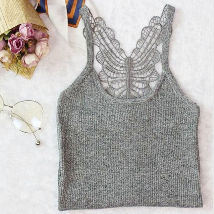 グレー | キャミソール リブ バック蝶々デザイン | shoppinggo