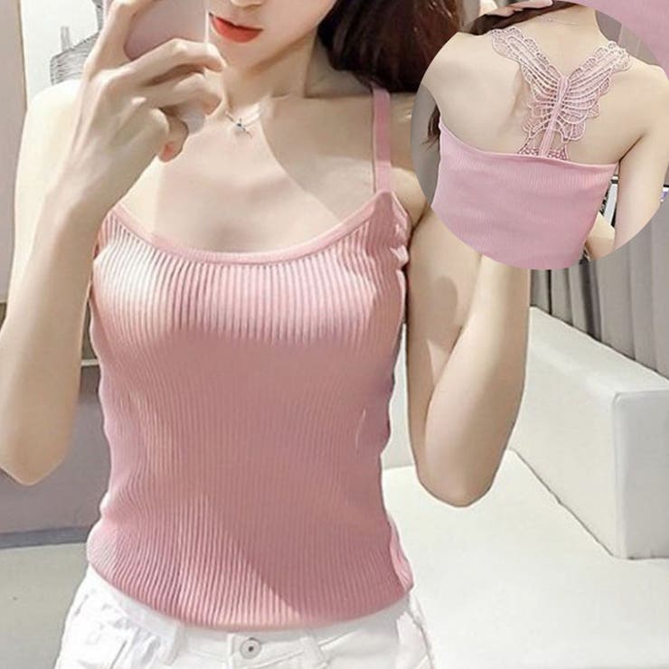 ピンク | キャミソール リブ バック蝶々デザイン | shoppinggo
