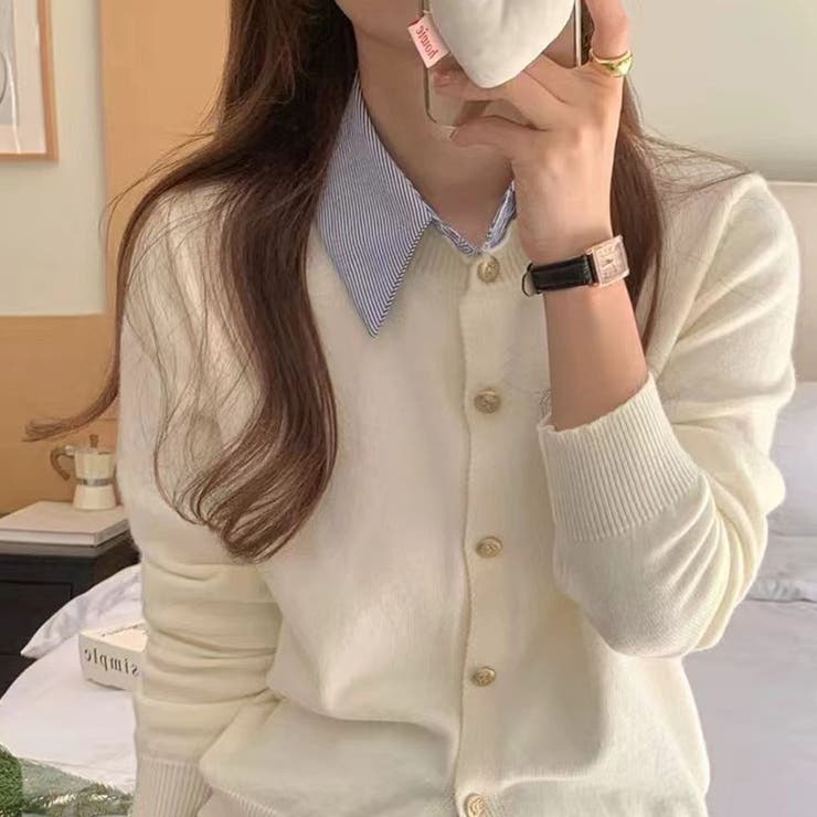 シャツレイヤード 長袖ニットセーター 襟付き | shoppinggo | 詳細画像5 