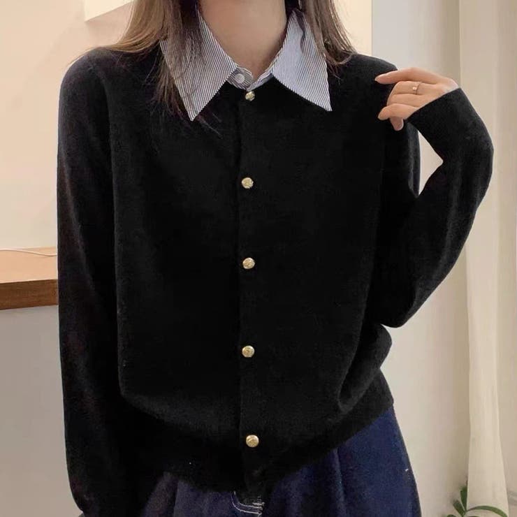 シャツレイヤード 長袖ニットセーター 襟付き | shoppinggo | 詳細画像6 