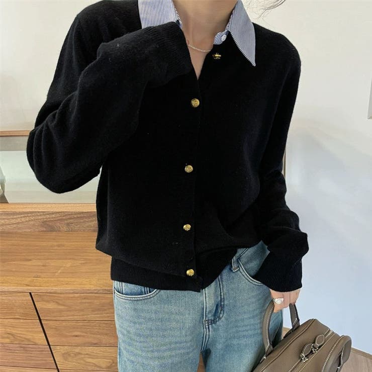 シャツレイヤード 長袖ニットセーター 襟付き | shoppinggo | 詳細画像7 