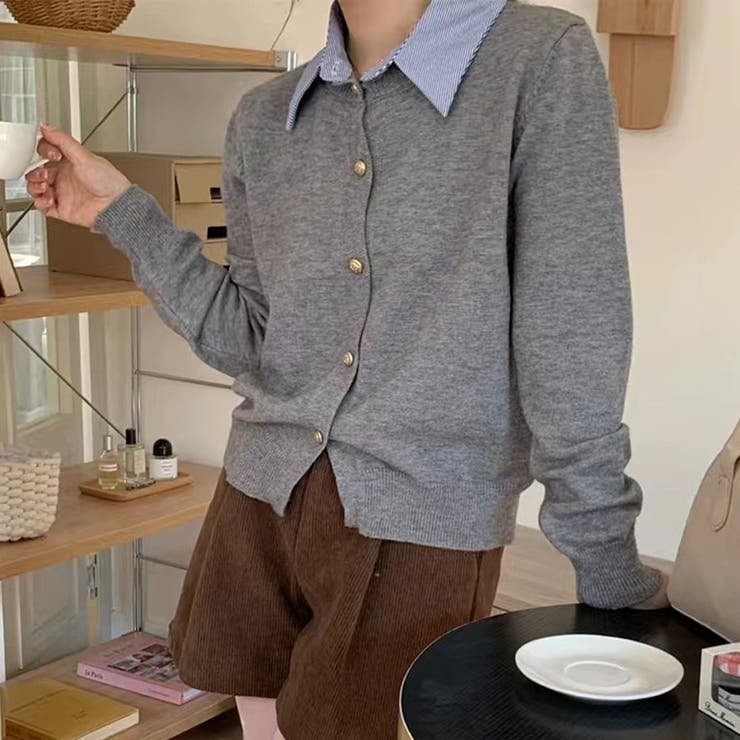 シャツレイヤード 長袖ニットセーター 襟付き | shoppinggo | 詳細画像13 