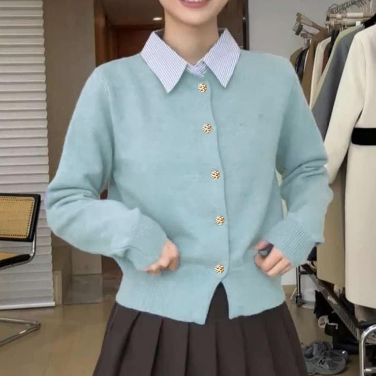 シャツレイヤード 長袖ニットセーター 襟付き | shoppinggo | 詳細画像15 