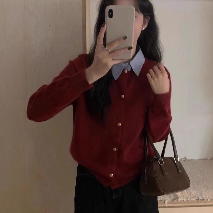 シャツレイヤード 長袖ニットセーター 襟付き | shoppinggo | 詳細画像16 