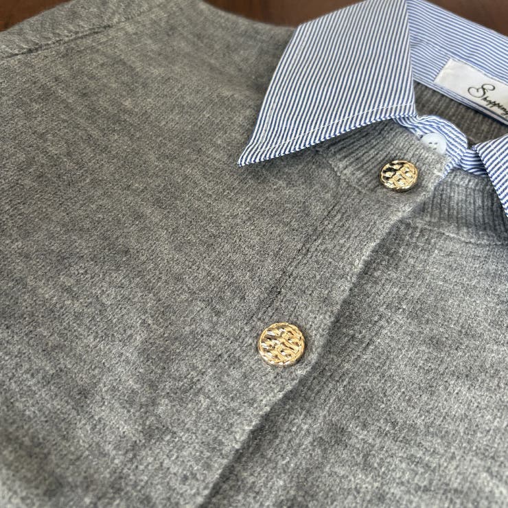 シャツレイヤード 長袖ニットセーター 襟付き | shoppinggo | 詳細画像19 