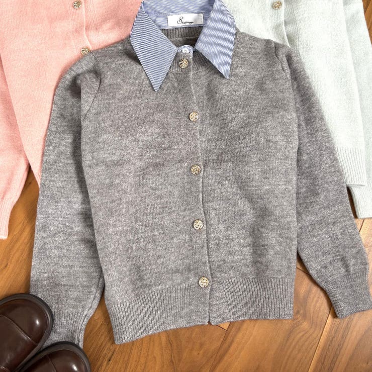 シャツレイヤード 長袖ニットセーター 襟付き | shoppinggo | 詳細画像23 