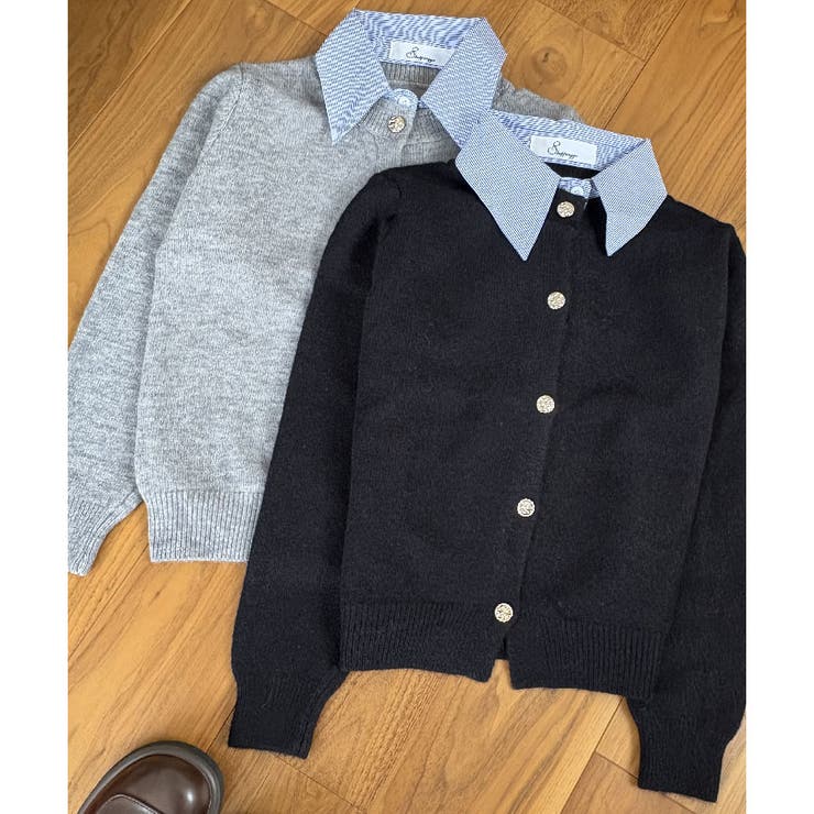 シャツレイヤード 長袖ニットセーター 襟付き | shoppinggo | 詳細画像30 