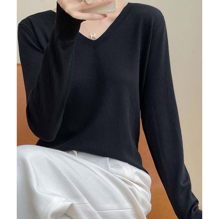 Ｖネックニットソー ニットセーター カジュアルトップス秋冬新作 | shoppinggo | 詳細画像2 