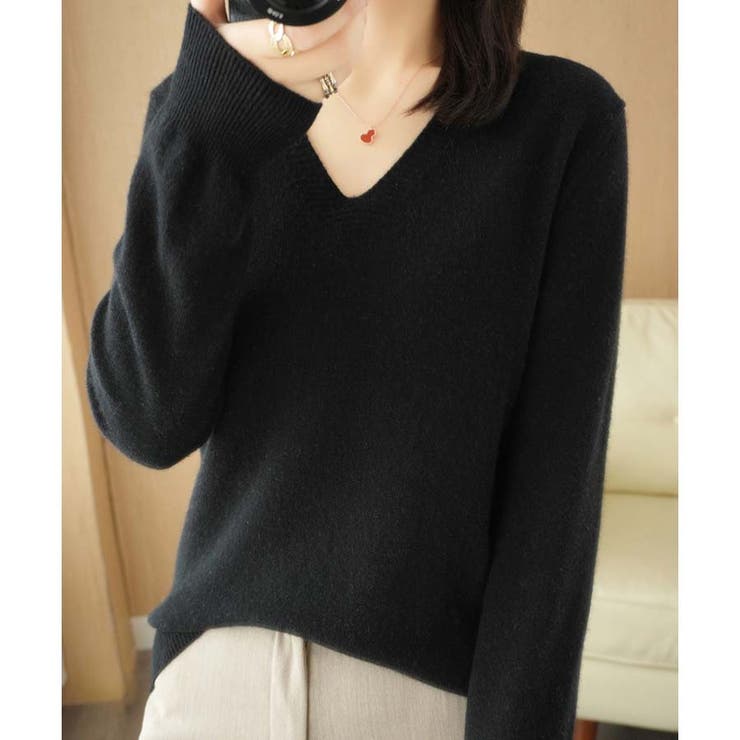Ｖネックニットソー ニットセーター カジュアルトップス秋冬新作 | shoppinggo | 詳細画像3 