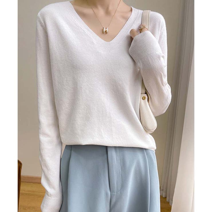 Ｖネックニットソー ニットセーター カジュアルトップス秋冬新作 | shoppinggo | 詳細画像4 