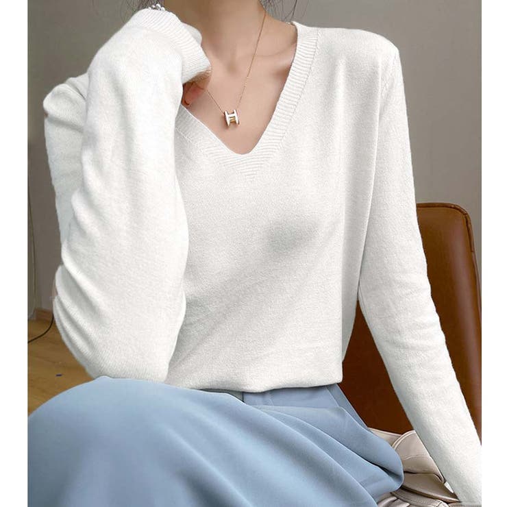 Ｖネックニットソー ニットセーター カジュアルトップス秋冬新作 | shoppinggo | 詳細画像5 