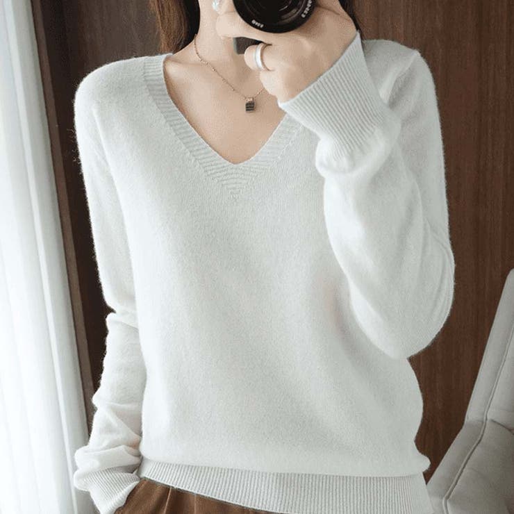 Ｖネックニットソー ニットセーター カジュアルトップス秋冬新作 | shoppinggo | 詳細画像6 