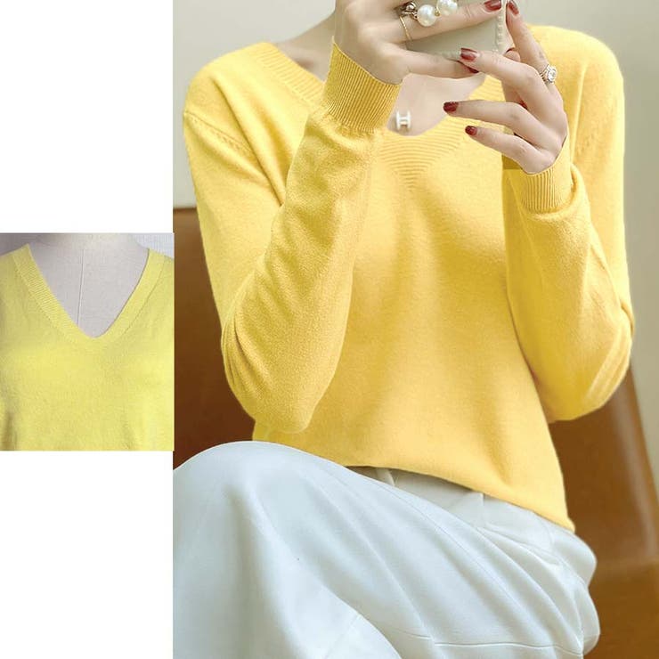 Ｖネックニットソー ニットセーター カジュアルトップス秋冬新作 | shoppinggo | 詳細画像8 